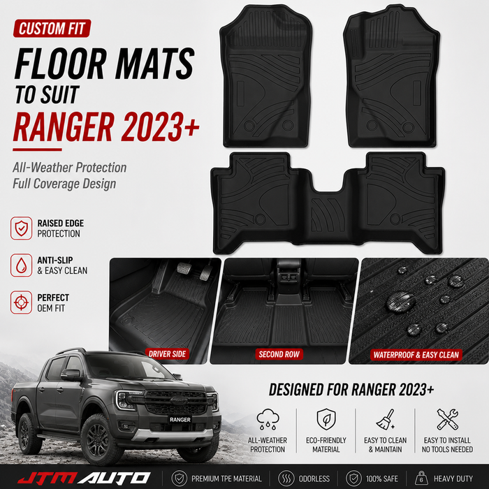 UltraMat 3D TPV Heavy Duty All Weather Floor Mats to suit Ford Ranger 2022+