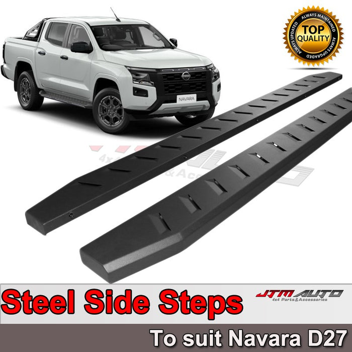 Heavy Duty Steel Black Off road Side Steps to suit Nissan Navara D27 2026+
