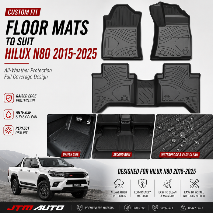 UltraMat 3D TPV Heavy Duty All Weather Floor Mats to suit Toyota Hilux N80 2015-2025