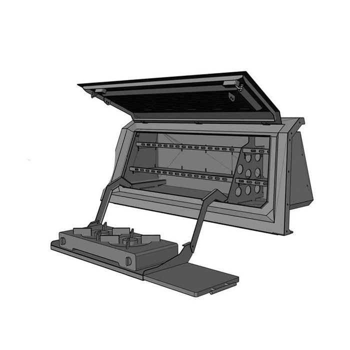 Heavy Duty Black Steel Tub Canopy Side Storage Rack Shelving Drop Down table