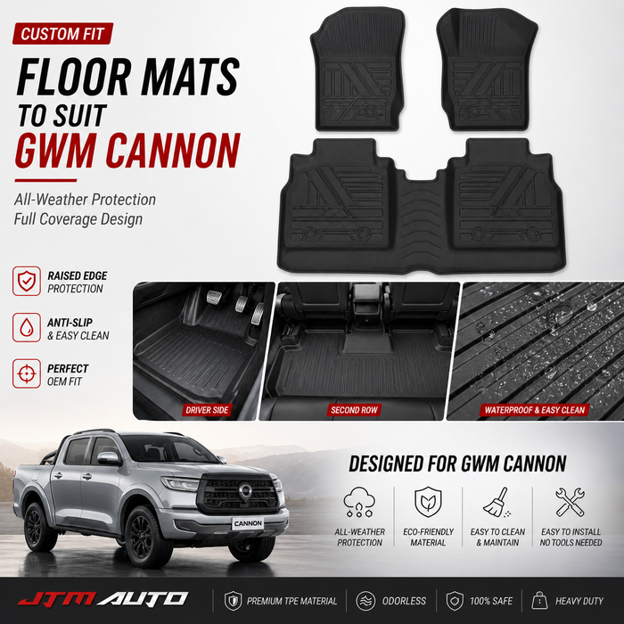 UltraMat 3D TPV Heavy Duty All Weather Floor Mats to suit GWM Cannon 2020+