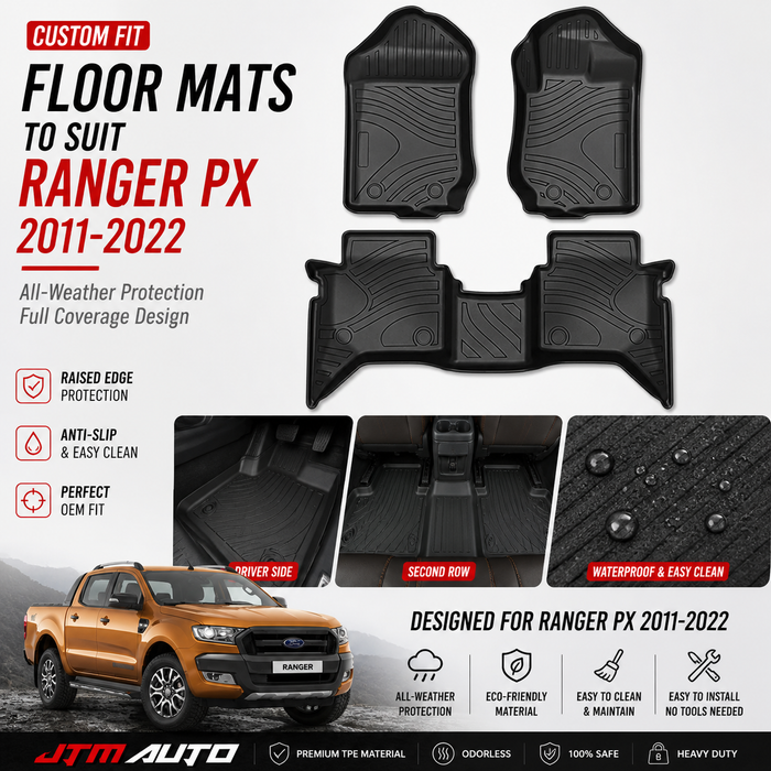 UltraMat 3D TPV Heavy Duty All Weather Floor Mats to suit Ford Ranger PX PX2 PX3