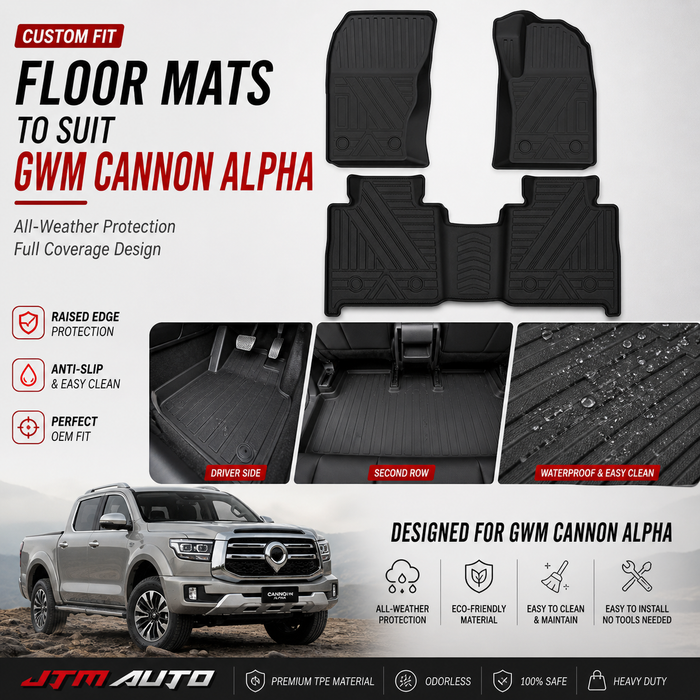UltraMat 3D TPV Heavy Duty All Weather Floor Mats to suit GWM Cannon Alpha 2023+